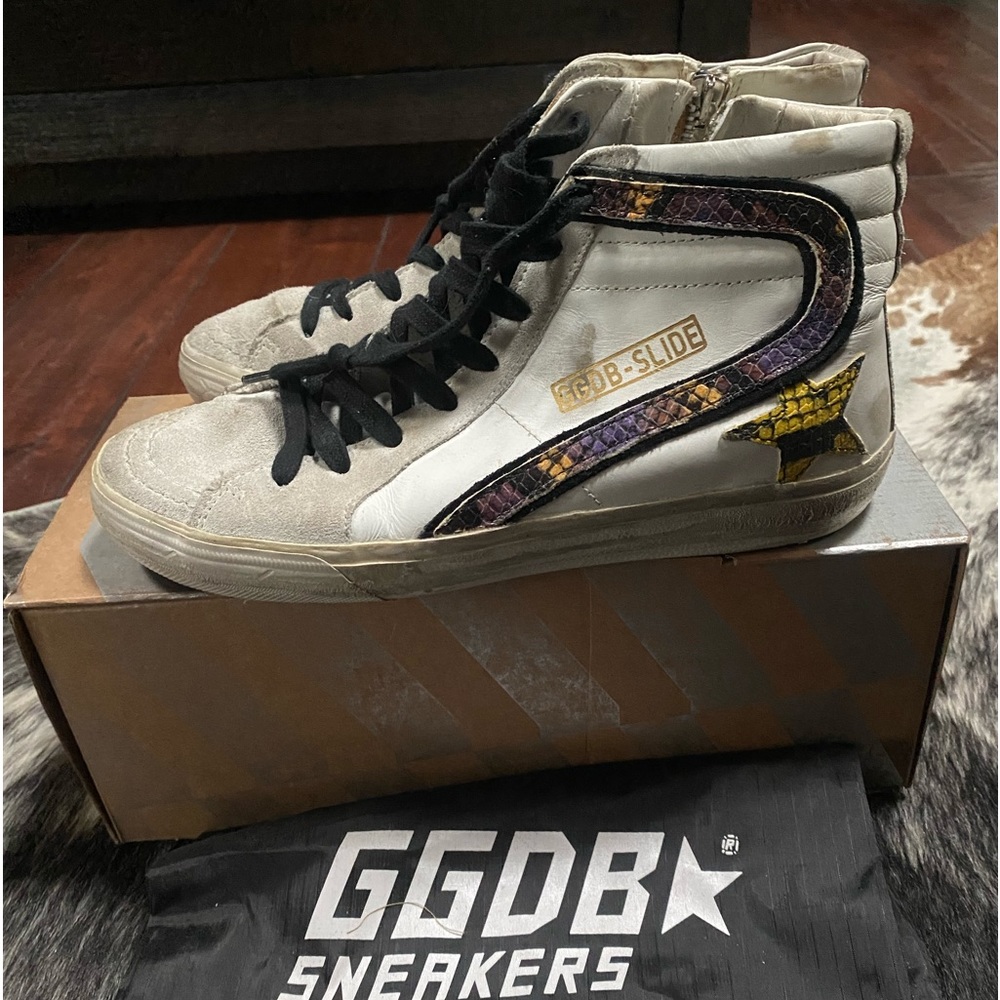 women's golden goose sneakers slide A36 white snake print star